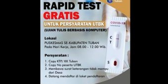 Pemkab Tuban Benarkan Info Rapid Test Gratis untuk UTBK, Begini Syaratnya