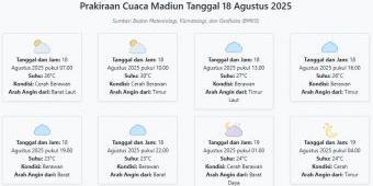 Cuaca Madiun Hari ini Senin, 18 Agustus 2025: Diperkirakan Cerah Berawan dengan Suhu 23-30°C