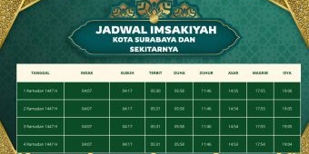 Jadwal Imsyakiyah Kota Surabaya dan Sekitarnya Hari Ini, 1 Ramadhan 1447 H / 2026