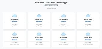 Prakiraan Cuaca Kota Probolinggo Hari Jumat, 20 Februari 2026: Suhu 24-29°C, Kecepatan Angin 13.2 ms