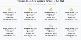 Prakiraan Cuaca Kota Surabaya Hari ini Minggu, 13 Juli 2025: Suhu 24-32°C, Kecepatan Angin 19.8 m/s
