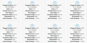 Prakiraan Cuaca Jember Hari ini Rabu, 19 Februari 2025: Suhu 23-31 °C, Kecepatan Angin 3.57 m/s