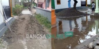 Dihentikan Warga, Pemasangan Paving di Desa Pulo Lor Jombang Bikin Banjir