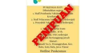 Dinas Kesehatan Kota Batu Sebut Info Lowongan Vaksinator di Puskesmas Batu Hoax