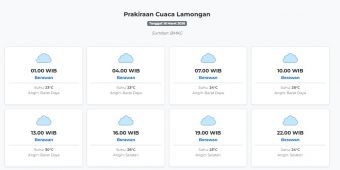 Prakiraan Cuaca Lamongan Hari ini Rabu, 18 Maret 2026: Suhu 23-30°C, Kecepatan Angin 18.5 m/s.
