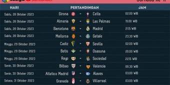 Jadwal Liga Spanyol 2023/2024 Jornada ke-11: Ada El Clasico Barcelona vs Real Madrid