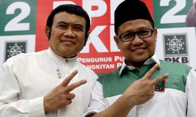 Rhoma Irama bersama Muhaimin Iskandar saat kampanye PKB