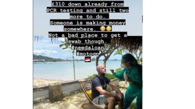 Inilah foto Gareth Haford saat ia di tes PCR di Sirkuit Mandalika NTB. Foto: instagram