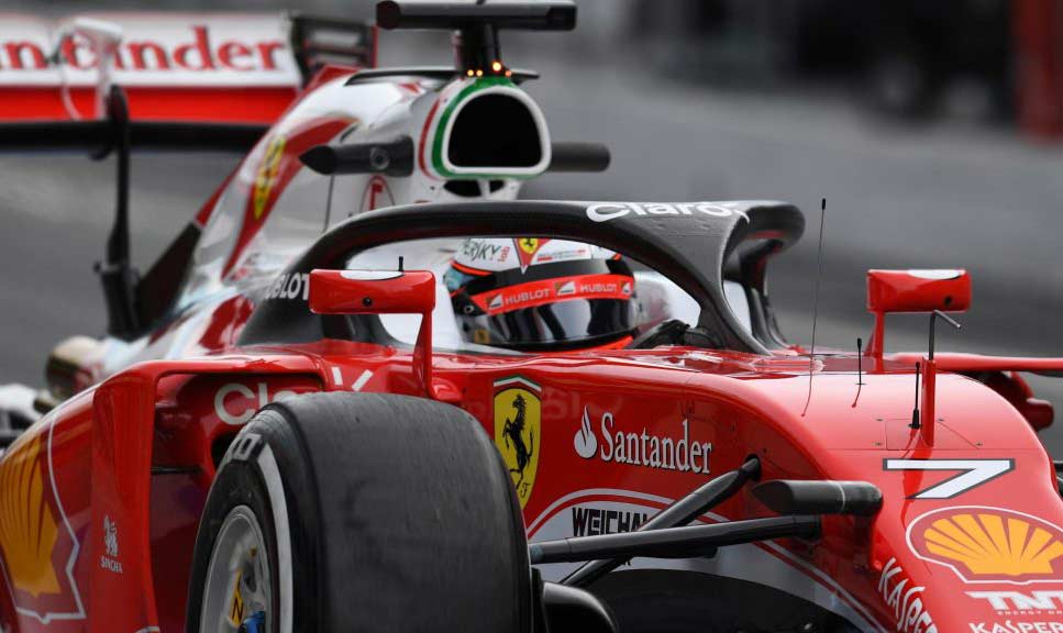 Kimi Raikkonen saat uji coba menggunakan mobil berkokpit halo beberapa waktu lalu. foto: formula1.com