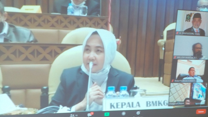 Prof Ir Dwikorita Karnawati, M.Sc., Ph.D., Kepala BMKG saat RDP dengan Komisi V DPR RI, Senin (22/6/2020).