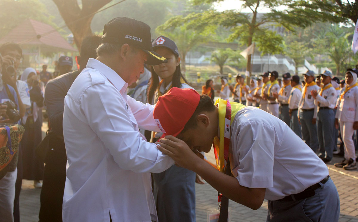 Ketua PMI Kabupaten Pasuruan Agus Sutiadji saat membuka Jumbara PMR ke-XVI tahun 2023.