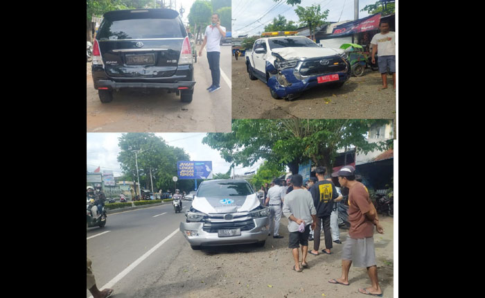 Mobil iring-iringan Mnehub yang terlibat kecelakaan.