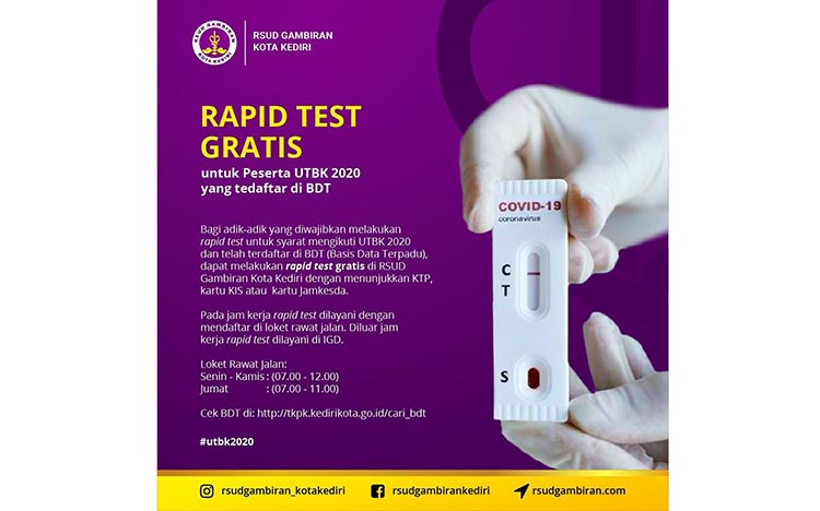 Poster tentang rapid test gratis.