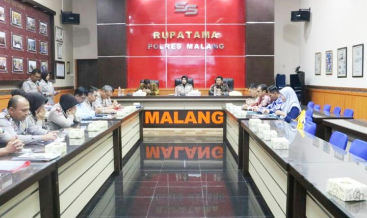 Suasana kunjungan KPP Malang Utara Kota Malang ke Polres Malang, Selasa (18/2/20).