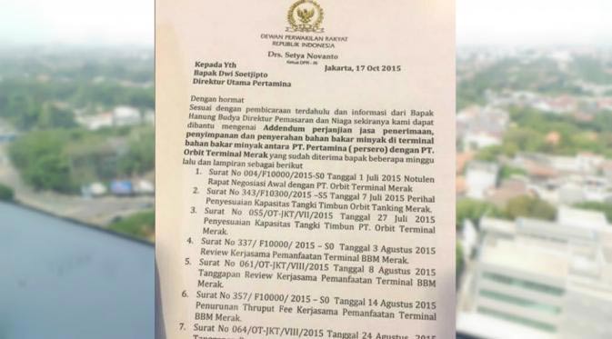 Beredar Surat Diduga Setya Novanto Intervensi Pertamina, Munculkan 3 Petisi