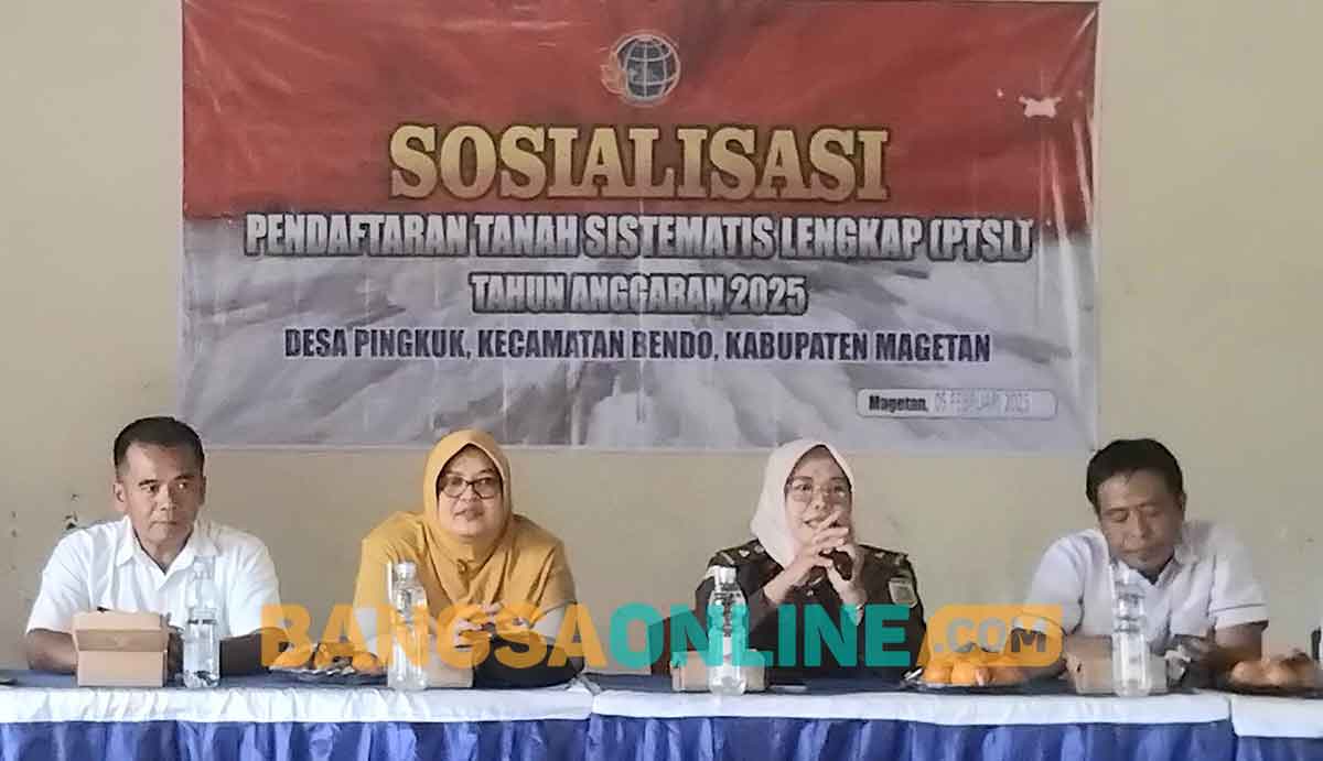 Sosialisasi PTSL yang digelar Pemerintah Desa Pingkuk, Kecamatan Bendo, Magetan. Foto: HENDRO SUHARTONO/BANGSAONLINE