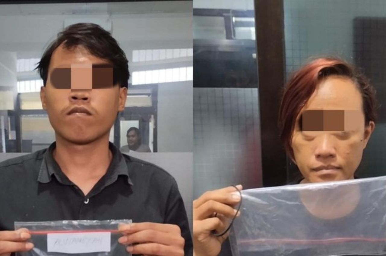 Kedua pelaku, ibu dan anak yang kompak mengedarkan pil koplo dan sabu. Foto: Ist.