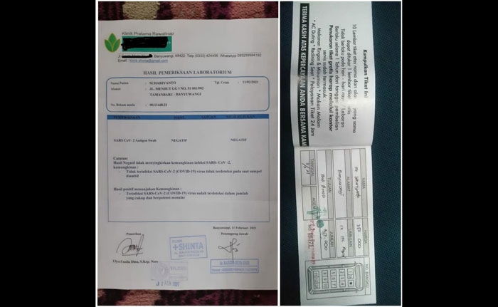 Surat bebas Covid-19 yang diduga palsu.