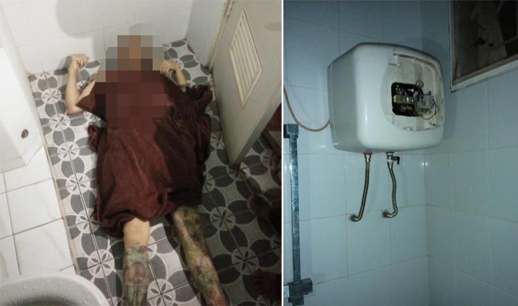 Kondisi korban saat ditemukan, dan mesin water heater yang menyebabkan korban tewas.