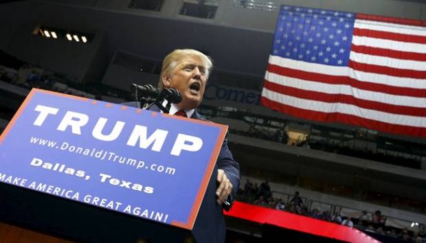Kandidat presiden dari Republik, Donald Trump berpidato dalam sebuah kampanye di Dallas, Texas, 14 September 2015. REUTERS/Mike Stone/Tempo.co