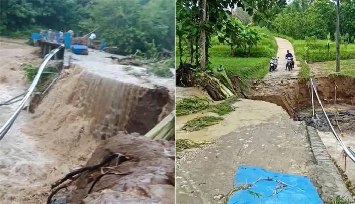 Diguyur Hujan Deras, Jembatan Penghubung Desa Tlokoh - Durjan Putus Diguyur Hujan Deras, Jembatan Penghubung Desa Tlokoh - Durjan Putus