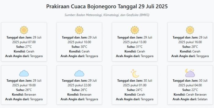 Cuaca Bojonegoro Hari ini Selasa, 29 Juli 2025: Diperkirakan Cerah dengan Suhu 22-31°C