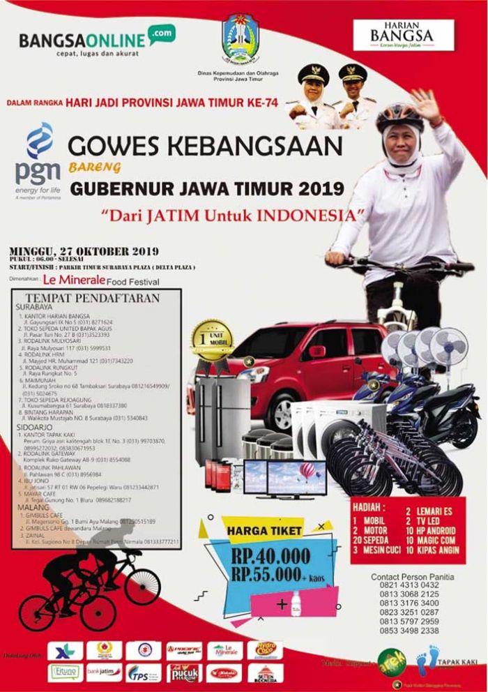 ​Ayo Gowes Bareng Gubernur Khofifah! Dapat T-shirt, Hadiah Utama Mobil..!