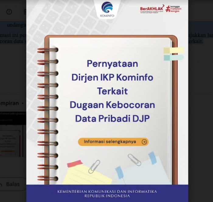 Inilah 4 Poin Langkah Kominfo Sikapi Dugaan Kebocoran Data di DJP Inilah 4 Poin Langkah Kominfo Sikapi Dugaan Kebocoran Data di DJP