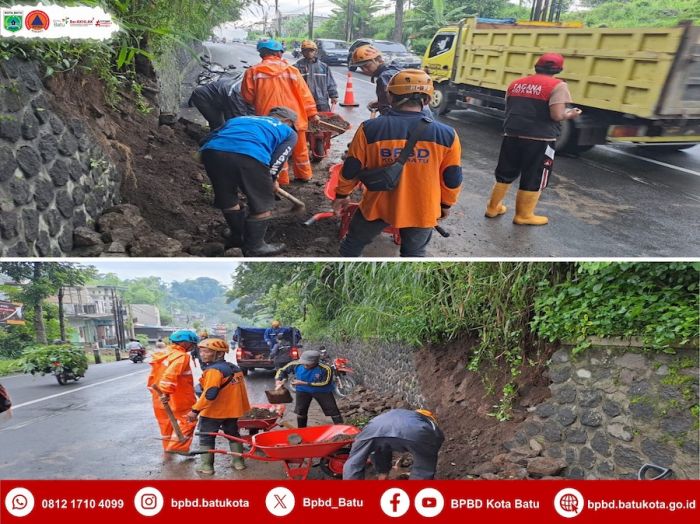 Hujan Deras yang Kembali Guyur Kota Batu Akibatkan Plengsengan di Jalan Giripurno Longsor Hujan Deras yang Kembali Guyur Kota Batu Akibatkan Plengsengan di Jalan Giripurno Longsor