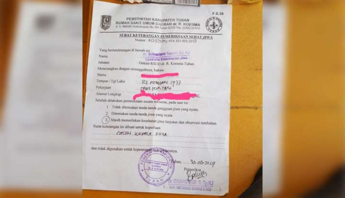 Merasa Tak Punya Gangguan Jiwa, Satu Cakades di Tuban Pertanyakan Hasil Tes Kesehatan Merasa Tak Punya Gangguan Jiwa, Satu Cakades di Tuban Pertanyakan Hasil Tes Kesehatan