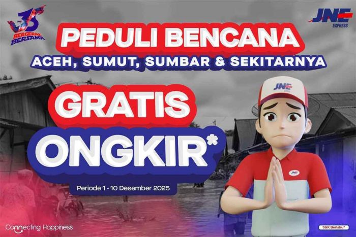 JNE Buka Layanan Gratis Ongkir Bantuan Korban Banjir dan Longsor di Sumatra