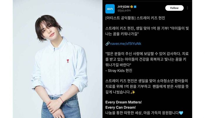 Hyunjin Stray Kids Rayakan Ulang Tahun dengan Donasi Hyunjin Stray Kids Rayakan Ulang Tahun dengan Donasi