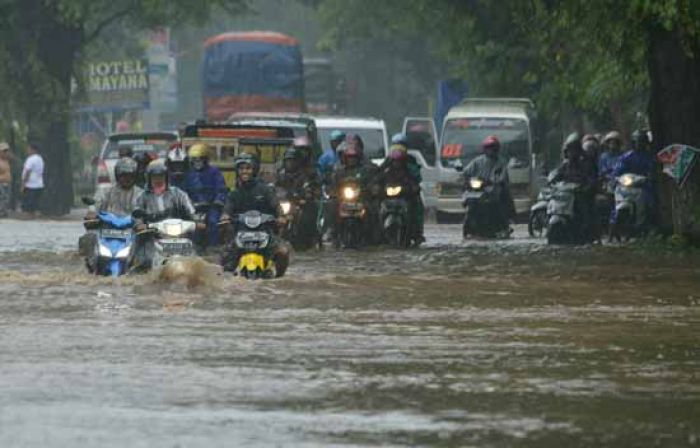 Diguyur Hujan Deras, Jalan Raya Pasir Putih Situbondo Banjir Lagi