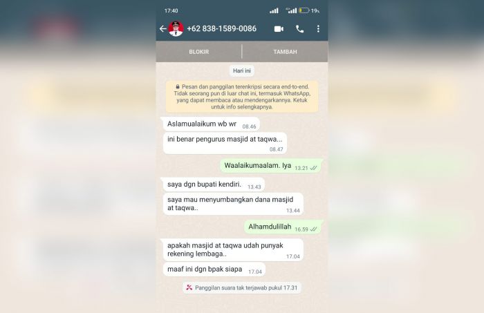Akun WA Catut Nama Bupati Kediri Hendak Sumbang Masjid, Dhito: Bukan Berasal dari Saya Akun WA Catut Nama Bupati Kediri Hendak Sumbang Masjid, Dhito: Bukan Berasal dari Saya