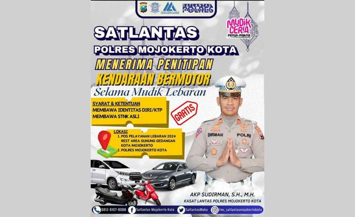 Polres Mojokerto Kota Terima Penitipan Motor-Mobil Gratis