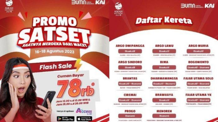 KAI Berikan Promo Kemerdekaan, Berikut Daftar Rute Kerta Api yang Dapat Tarif Reguler dan Flash Sale KAI Berikan Promo Kemerdekaan, Berikut Daftar Rute Kerta Api yang Dapat Tarif Reguler dan Flash Sale