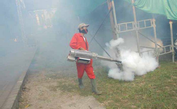 Tenda untuk Muktamar NU di Alun-alun Jombang Difogging Tenda untuk Muktamar NU di Alun-alun Jombang Difogging