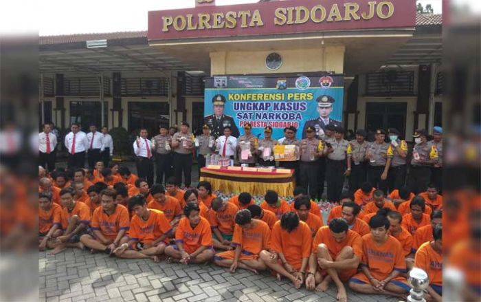 12 Hari Ops Tumpas Narkoba, Polresta Sidoarjo Amankan 99 Tersangka Narkoba dan Miras