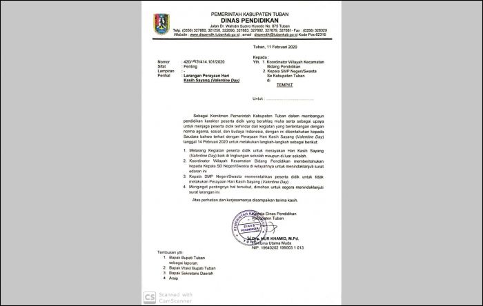 Pemkab Tuban Keluarkan Surat Larangan Perayaan Hari Valentine Pemkab Tuban Keluarkan Surat Larangan Perayaan Hari Valentine