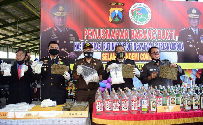 Barang Bukti Miras Serta Narkoba Hasil ​Tangkapan Selama Pandemi Diblender dan Dimusnahkan