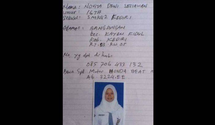 Pamit Sekolah, Siswi SMKN 2 Kediri Menghilang