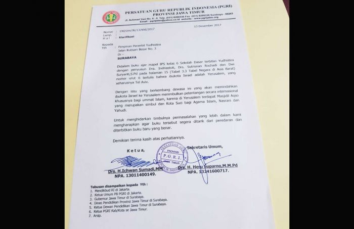 Memuat Jerusalem Sebagai Ibu Kota Israel, Dewan Minta Buku IPS Kontroversi Ditarik dari Peredaran Memuat Jerusalem Sebagai Ibu Kota Israel, Dewan Minta Buku IPS Kontroversi Ditarik dari Peredaran