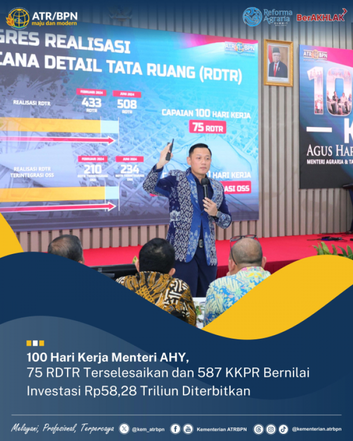 100 Hari Kerja AHY, 75 RDTR Terselesaikan dan 587 KKPR Bernilai 58,28 Triliun Diterbitkan 100 Hari Kerja AHY, 75 RDTR Terselesaikan dan 587 KKPR Bernilai 58,28 Triliun Diterbitkan