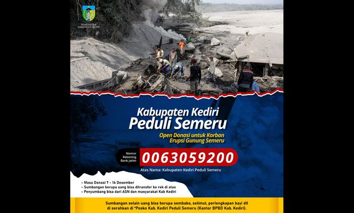 Pemkab Kediri Buka Rekening Donasi bagi Korban Erupsi Gunung Semeru Pemkab Kediri Buka Rekening Donasi bagi Korban Erupsi Gunung Semeru