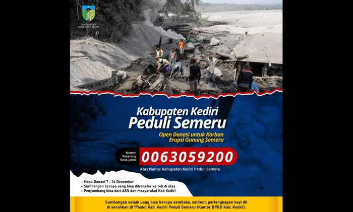 Pemkab Kediri Buka Rekening Donasi bagi Korban Erupsi Gunung Semeru