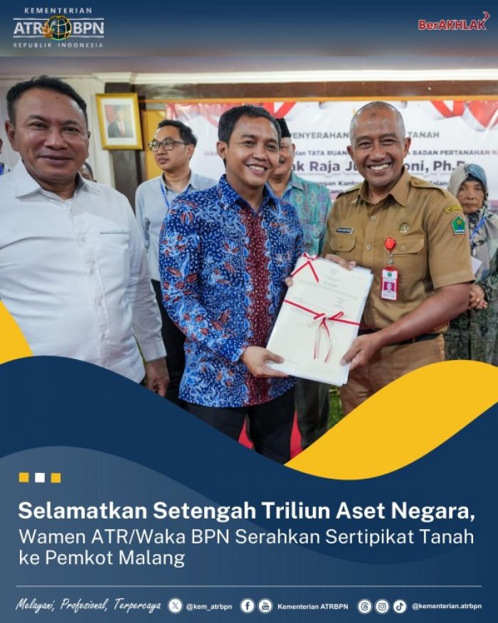 Wamen ATR BPN Serahkan 12 Sertifikat Hak Pakai ke Pemkot Malang Wamen ATR BPN Serahkan 12 Sertifikat Hak Pakai ke Pemkot Malang