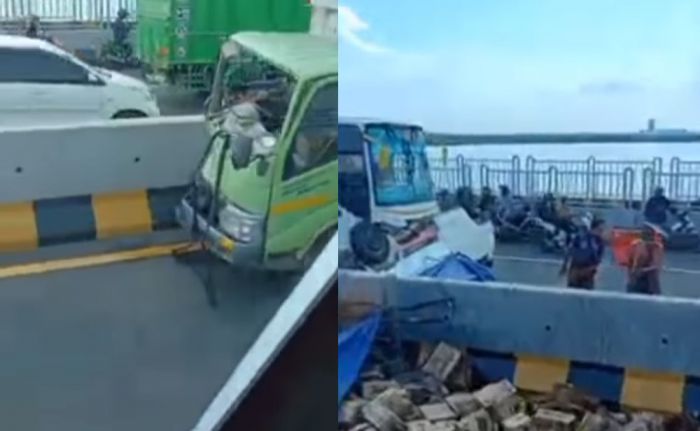 Diduga Lengah Sopir Truk Boks Tabrak Pikap di Jembatan Suramadu