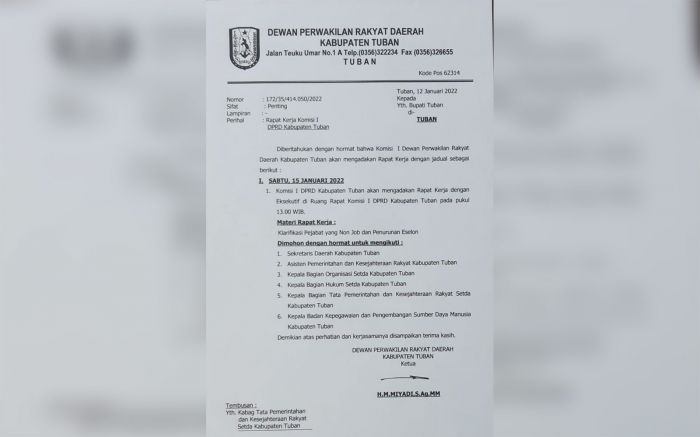Komisi I DPRD Tuban Kembali Panggil Eksekutif, Tagih Data Terkait Pegawai Non-Job Komisi I DPRD Tuban Kembali Panggil Eksekutif, Tagih Data Terkait Pegawai Non-Job