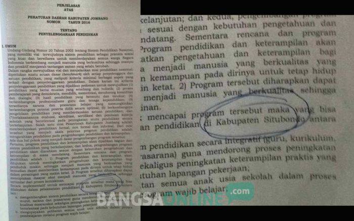 Walah, Pemkab Jombang Diduga Copas Raperda Pendidikan Situbondo