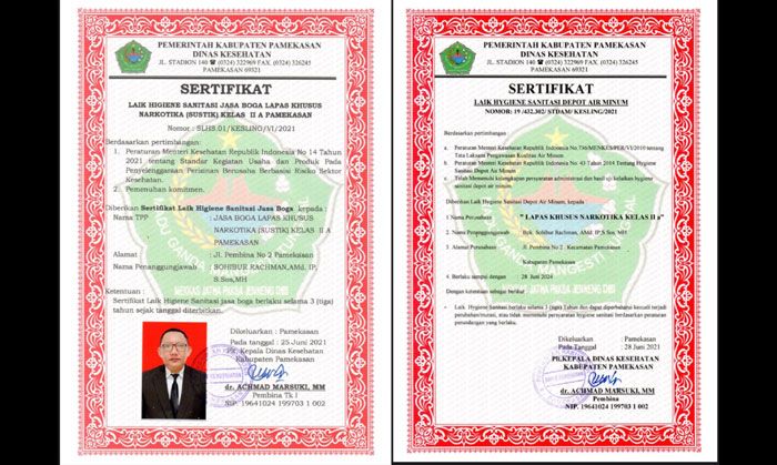 Dapur Lapas Narkotika Pamekasan Terima Sertifikat Laik Hygiene Jasa Boga dan Depot Air Minum Dapur Lapas Narkotika Pamekasan Terima Sertifikat Laik Hygiene Jasa Boga dan Depot Air Minum